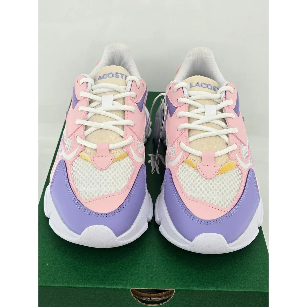 Lacoste L003 Neo 225 6 SUJ Kids Size 3 Pink Purple White Sneakers - New